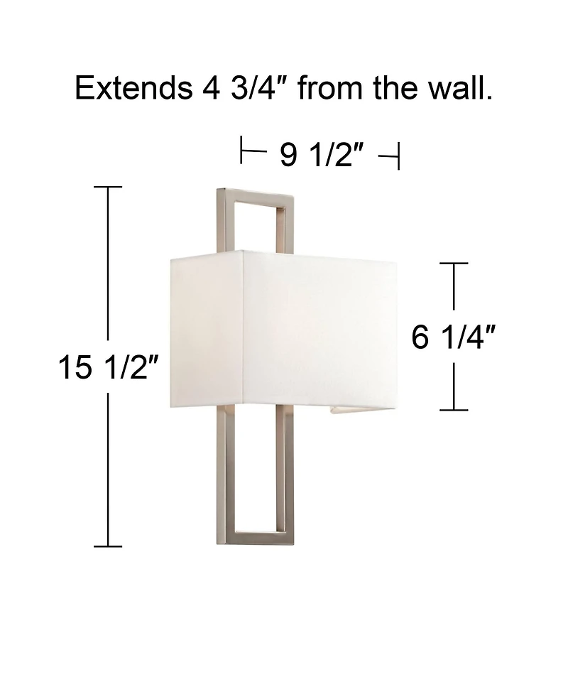 Possini Euro Design Modern Wall Light Sconce Brushed Nickel Hardwired 15 1/2" High Fixture Faux Silk for Bedroom Bathroom Hallway