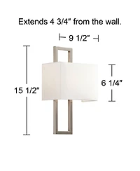 Possini Euro Design Modern Wall Light Sconce Brushed Nickel Hardwired 15 1/2" High Fixture Faux Silk for Bedroom Bathroom Hallway