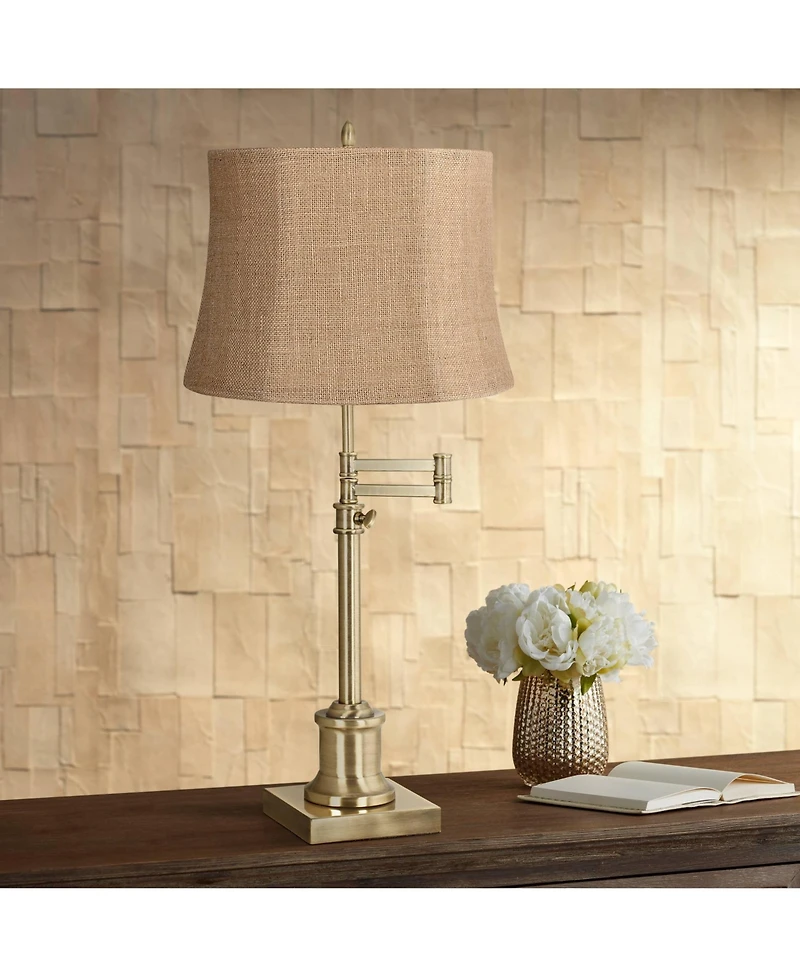 Springcrest Natural Burlap Medium Drum Lamp Shade 12" Top x 14" Bottom x 10" High (Spider) Replacement with Harp and Finial