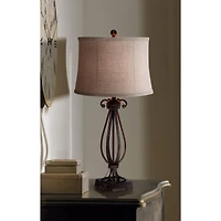 Regency Hill Taos Traditional Table Lamp 32" Tall Iron Open Scroll Base Neutral Burlap Shade for Bedroom Living Room Bedside Nightstand Office Ki