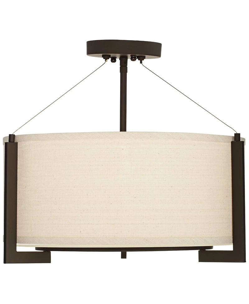 Possini Euro Design Stinson Modern Ceiling Light Semi Flush Mount Fixture 17 1/4" Wide Bronze 3-Light Linen Drum Shade for Bedroom Kitchen Living