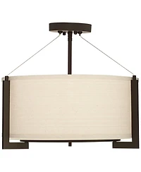 Possini Euro Design Stinson Modern Ceiling Light Semi Flush Mount Fixture 17 1/4" Wide Bronze 3-Light Linen Drum Shade for Bedroom Kitchen Living