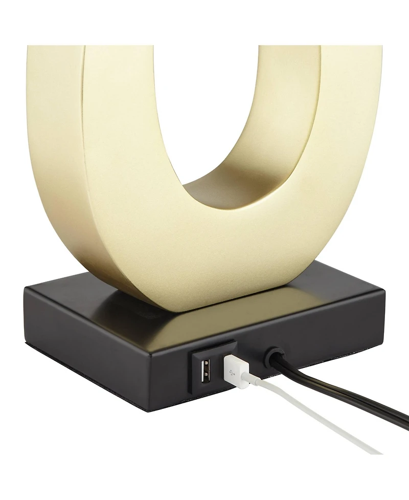 360 Lighting Simone Modern Table Lamps 28" Tall Set of 2 Sculptural Gold Metal Usb Charging Port White Rectangular Shade Bedroom Living Room