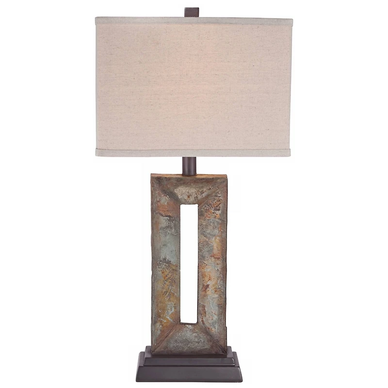 Franklin Iron Works Tahoe Rustic Table Lamp 26" High Natural Stale Rectangular Box Shade for Bedroom Living Room Bedside Nightstand Office Kids H