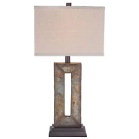 Franklin Iron Works Tahoe Rustic Table Lamp 26" High Natural Stale Rectangular Box Shade for Bedroom Living Room Bedside Nightstand Office Kids H