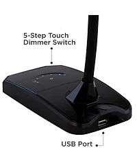 360 Lighting Ricky Modern Desk Lamp 13 3/4" High Black with Usb Charging Port Led Gooseneck Touch On Off Dimmer for Bedroom Bedside Office House