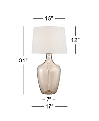 Possini Euro Design Ania 31" Tall Jar Large Modern End Table Lamp Champagne Glass Single Off-White Shade Living Room Bedroom