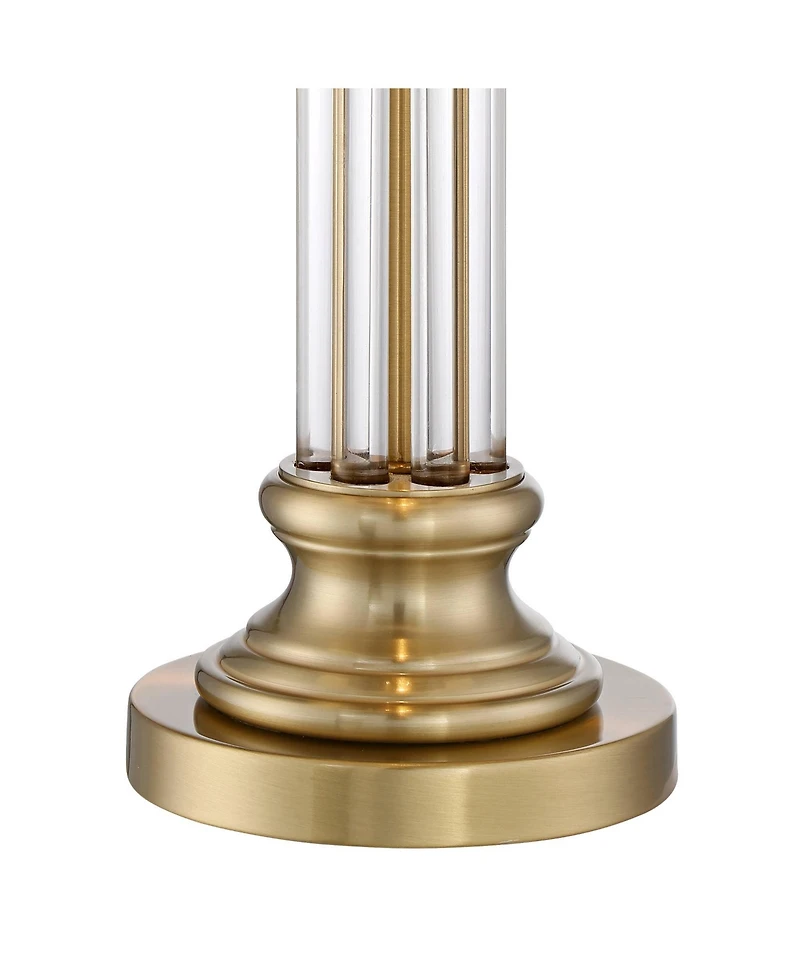 Vienna Full Spectrum Rolland Traditional Table Lamp 30" Tall Crystal Brass Column Off White Tapered Drum Shade for Bedroom Living Room Bedside Of