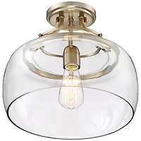 Franklin Iron Works Charleston Rustic Farmhouse Ceiling Light Semi Flush-Mount Fixture 13 1/2" Wide Warm Brass Led Clear Glass Shade for Bedroom Kitch