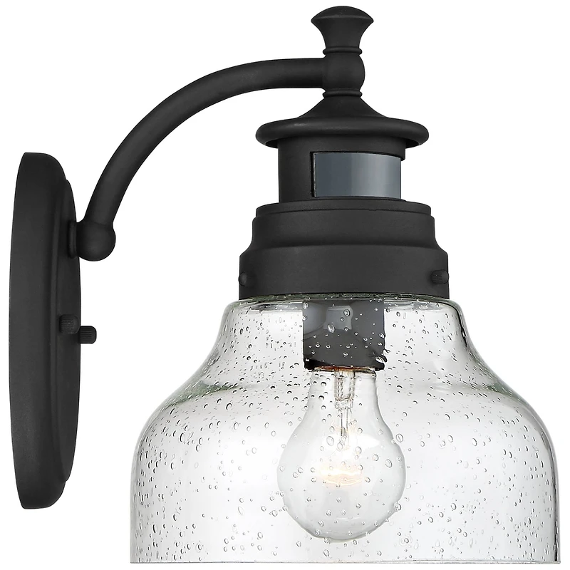 Nobel Modern Outdoor Wall Light Fixture Black Steel 10" Clear Seedy Glass Motion Sensor Dusk to Dawn for Exterior House Porch Patio Outside Deck Garag