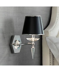Manhattan Modern Wall Light Sconces Set of 2 Chrome Metal Hardwired 6" Fixture Clear Crystal Black Paper Drum Shade for Bedroom Bathroom Vanity Living