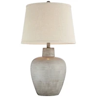 Regency Hill Glenn Rustic Country Cottage Table Lamps 27" Tall Set of 2 Brushed Gray Terra Cotta Beige Fabric Shade for Bedroom Living Room Night