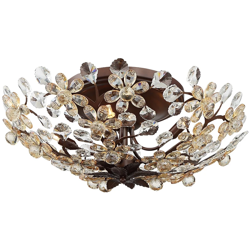 Vienna Full Spectrum Blooms Vintage Ceiling Light Semi Flush Mount Fixture 21" Wide Weathered Brown 5-Light for Bedroom Kitchen Living Room Hallw