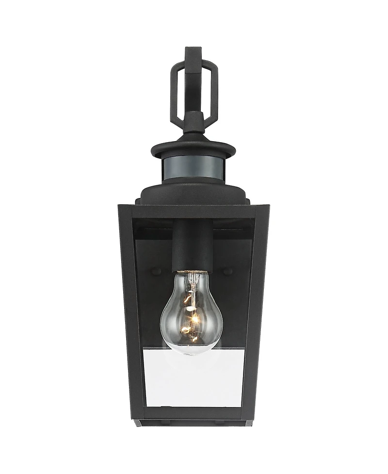 Possini Euro Design Ackerly Modern Outdoor Wall Light Fixture Textured Black Dusk to Dawn Motion Sensor 14" Clear Glass for Post Exterior Barn De