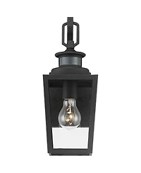 Possini Euro Design Ackerly Modern Outdoor Wall Light Fixture Textured Black Dusk to Dawn Motion Sensor 14" Clear Glass for Post Exterior Barn De