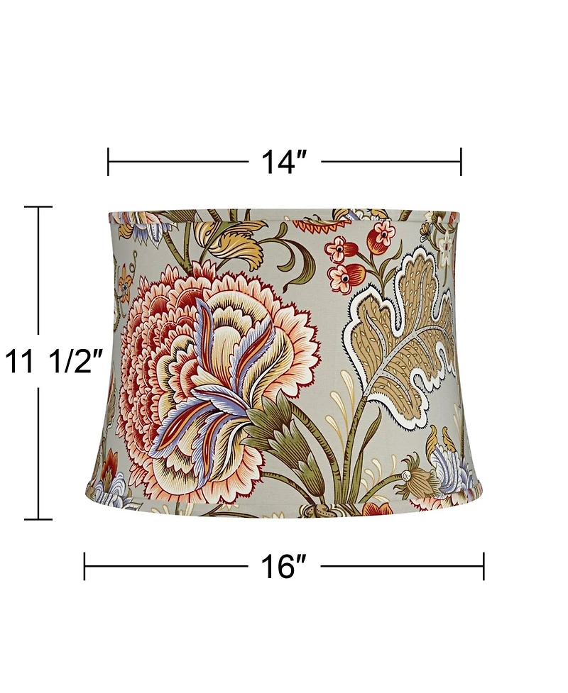 Springcrest Sage Green with Flower Print Medium Drum Lamp Shade 14" Top x 16" Bottom x 11.5" High (Spider) Replacement with Harp and Fi