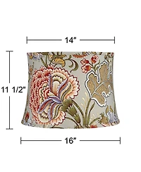 Springcrest Sage Green with Flower Print Medium Drum Lamp Shade 14" Top x 16" Bottom x 11.5" High (Spider) Replacement with Harp and Fi