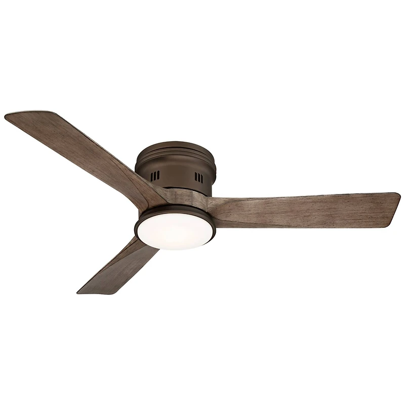 54" Casa Vieja Modern Hugger Low Profile Indoor Outdoor Ceiling Fan with Light Led Remote Bronze Wood Opal Glass Damp Rated Patio