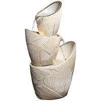 Three Urn 30" High Large Coastal Modern Indoor Outdoor Decor Faux Stone Floor Fountain with Light Led Cascading