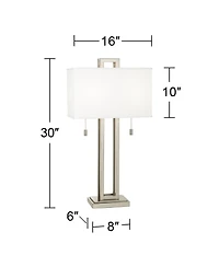 Possini Euro Design Modern Table Lamp 30" Tall Brushed Nickel Metal White Fabric Rectangular Shade for Bedroom Living Room House Bedside Nightsta