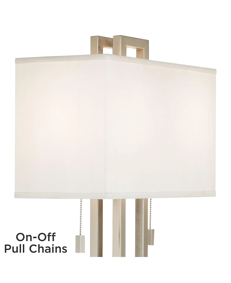 Possini Euro Design Modern Table Lamp 30" Tall Brushed Nickel Metal White Fabric Rectangular Shade for Bedroom Living Room House Bedside Nightsta