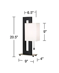 Floating Square 20 1/2" High Small Rectangular Modern Accent Table Lamp Pull Chain Black Metal Single White Shade Living Room Bedroom Bedside Nightsta