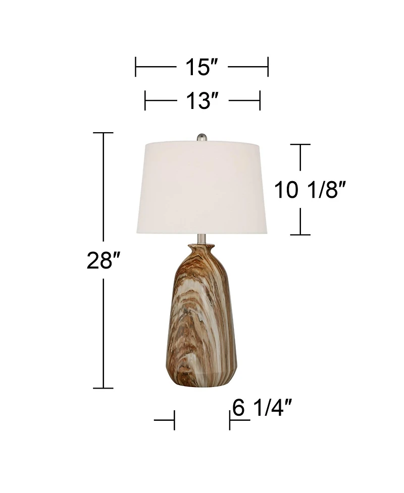 360 Lighting Carlton Modern Table Lamps 28" Tall Set of 2 Swirling Brown Faux Marble White Tapered Drum for Bedroom Living Room Bedside Nightstan