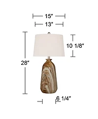360 Lighting Carlton Modern Table Lamps 28" Tall Set of 2 Swirling Brown Faux Marble White Tapered Drum for Bedroom Living Room Bedside Nightstan