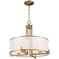 Possini Euro Design Antique Brass Pendant Chandelier 24" Wide Modern Drum Shade 4-Light Fixture for Dining Room House Living Room