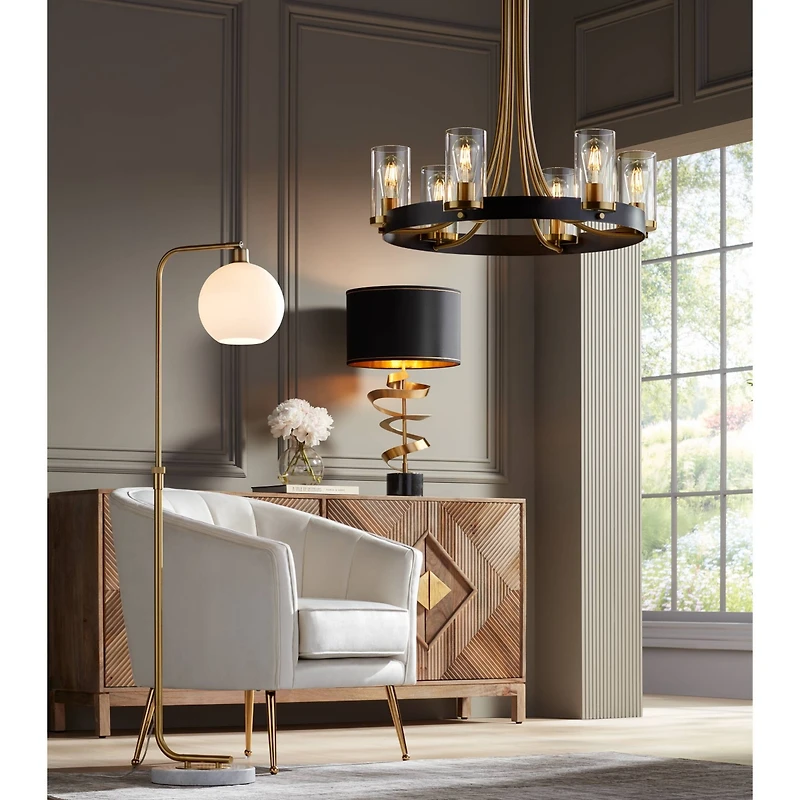 Twist Modern Table Lamp 31" Tall Sculptural Brass Gold Metal Marble Black Drum Shade with Gold Liner Decor Bedroom Living Room Nightstand Bedside Nigh