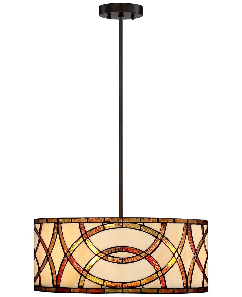 Robert Louis Tiffany Circles Bronze Pendant Chandelier 20" Wide Farmhouse Rustic Art Glass 3-Light Fixture for Dining Room House