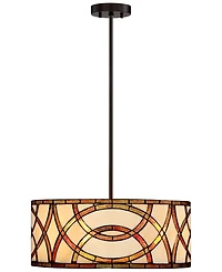 Robert Louis Tiffany Circles Bronze Pendant Chandelier 20" Wide Farmhouse Rustic Art Glass 3-Light Fixture for Dining Room House