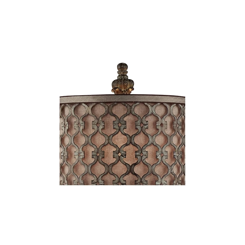 Regency Hill French Buffet Table Lamp Beige Scroll Metal Lattice Candlestick Framed Cylinder Shade for Dining Room