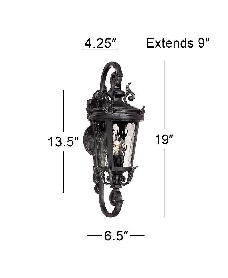 John Timberland Casa Marseille Vintage Rustic Outdoor Wall Light Fixture Black Scroll 19" Clear Hammered Glass for Post Exterior Barn Deck House