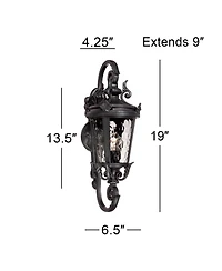 John Timberland Casa Marseille Vintage Rustic Outdoor Wall Light Fixture Black Scroll 19" Clear Hammered Glass for Post Exterior Barn Deck House