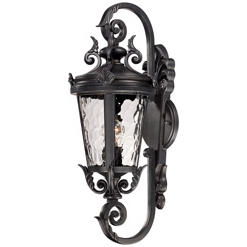John Timberland Casa Marseille Vintage Rustic Outdoor Wall Light Fixture Black Scroll 19" Clear Hammered Glass for Post Exterior Barn Deck House