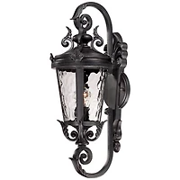 John Timberland Casa Marseille Vintage Rustic Outdoor Wall Light Fixture Black Scroll 19" Clear Hammered Glass for Post Exterior Barn Deck House