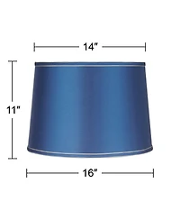 Springcrest Drum Lamp Shade Sydnee Satin Blue Medium 14" Top x 16" Bottom x 11" High Spider with Replacement Harp and Finial Fitting