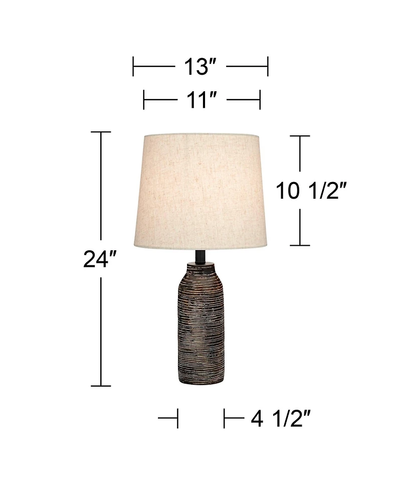 360 Lighting 24" High Mid Century Modern Farmhouse Rustic Table Lamps Set of 2 Black Finish Oatmeal Shade Living Room Bedroom