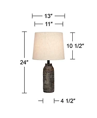 360 Lighting 24" High Mid Century Modern Farmhouse Rustic Table Lamps Set of 2 Black Finish Oatmeal Shade Living Room Bedroom