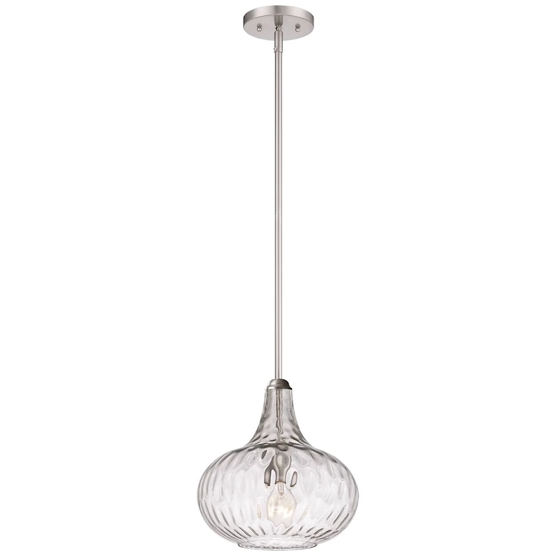 360 Lighting Cora Brushed Nickel Mini Pendant Light 11" Wide Modern Clear Textured Glass Shade for Dining Room House Foyer Kitchen Island Entrywa