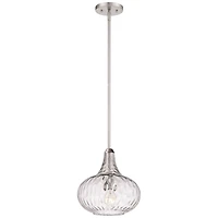 360 Lighting Cora Brushed Nickel Mini Pendant Light 11" Wide Modern Clear Textured Glass Shade for Dining Room House Foyer Kitchen Island Entrywa