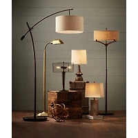360 Lighting Mid Century Modern Table Lamp 24" High Walnut Faux Wood Brown Off White Linen Drum Shade for Bedroom Living Room House Bedside Offic