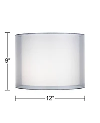 Springcrest Silver and White Double Sheer Small Drum Lamp Shade 12" Top x 12" Bottom x 9" High (Spider) Replacement with Harp and Finia