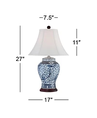 Barnes and Ivy Shonna Traditional Table Lamp 27" Tall Blue White Garden Bird Bell Shade for Bedroom Living Room Bedside Nightstand Office Family