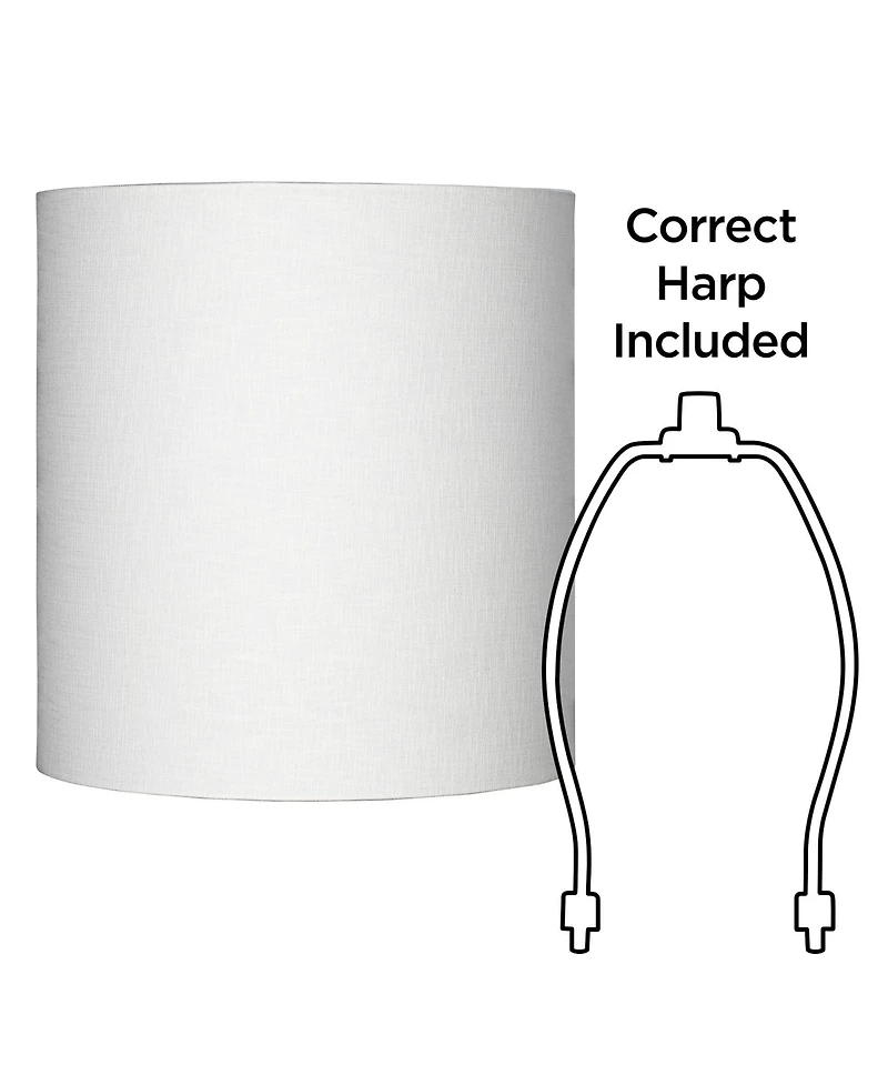 Springcrest White Tall Linen Medium Drum Lamp Shade 14" Top x 14" Bottom x 15" High (Spider) Replacement with Harp and Finial
