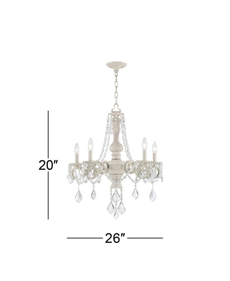 Kathy Ireland Chateau de Conde Antique Rubbed White Pendant Chandelier 26" Wide French Crystal 5-Light Fixture for Dining Room House Kitchen Isla