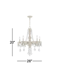 Kathy Ireland Chateau de Conde Antique Rubbed White Pendant Chandelier 26" Wide French Crystal 5-Light Fixture for Dining Room House Kitchen Isla