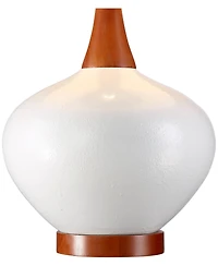 Brice Mid Century Modern Accent Table Lamp 23" High Ivory Ceramic Wood Neck Off White Tapered Drum Shade for Bedroom Living Room House Home Bedsi