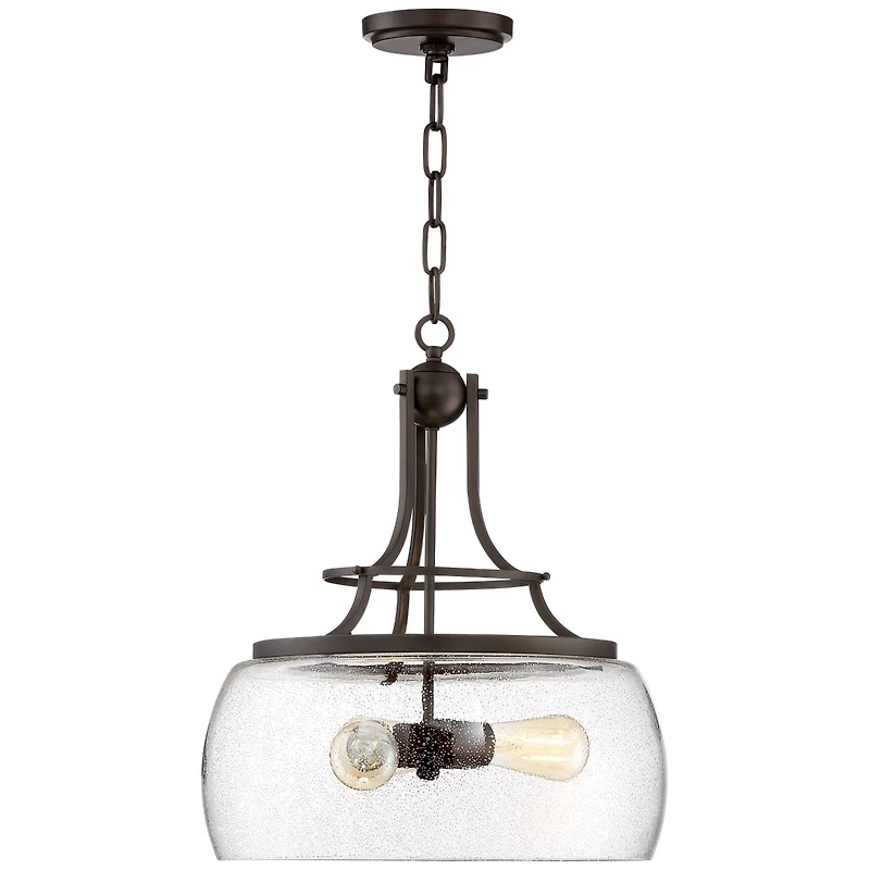 Franklin Iron Works Charleston Painted Bronze Iron Pendant Chandelier 16" Wide Rustic Farmhouse Clear Glass Shade Led 3-Light Dining Room House Foyer